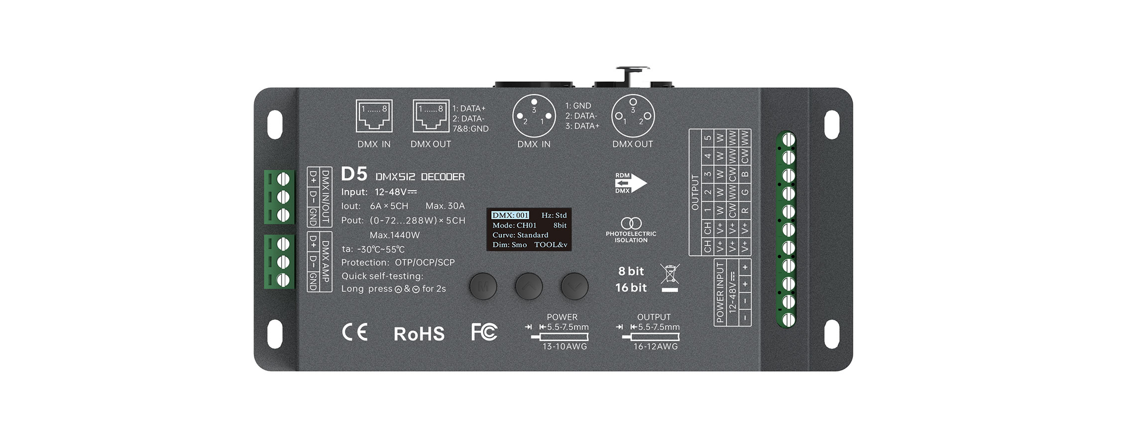 12-48VDC 5CHx6A CV DMX512/RDM Decoder D5