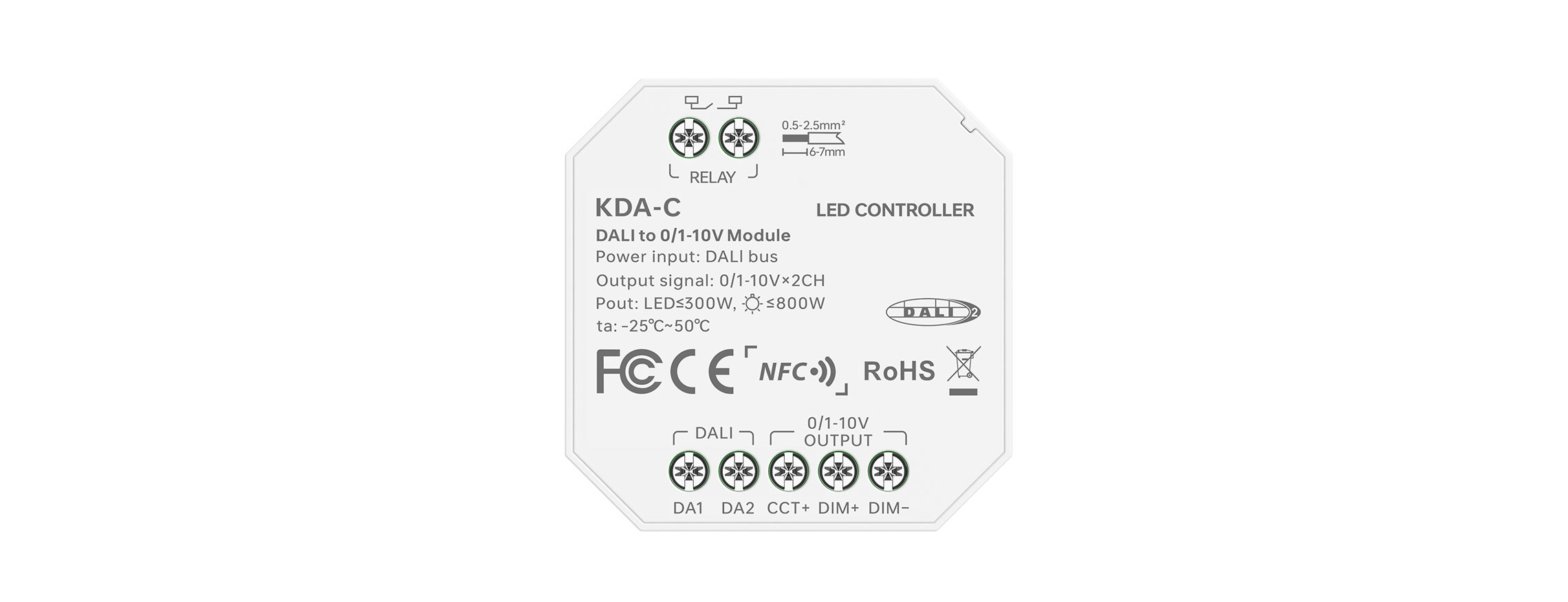 NFC可编程 DALI-0/1-10V 调光/调色控制模块 KDA-C(带继电器)