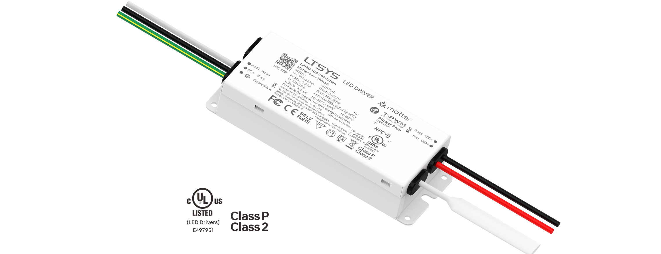 20W 100-700mA UL Certification NFC CC Matter LED Driver LA-20-100-700-U1MA