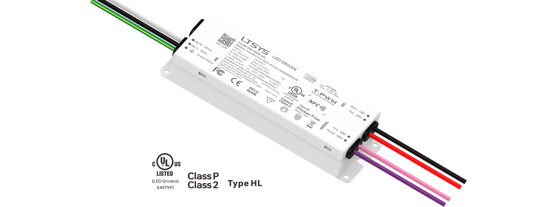 30W 200-1050mA UL Certification NFC CC Triac/0-10V LED Driver LA-30-200-1050-U1L