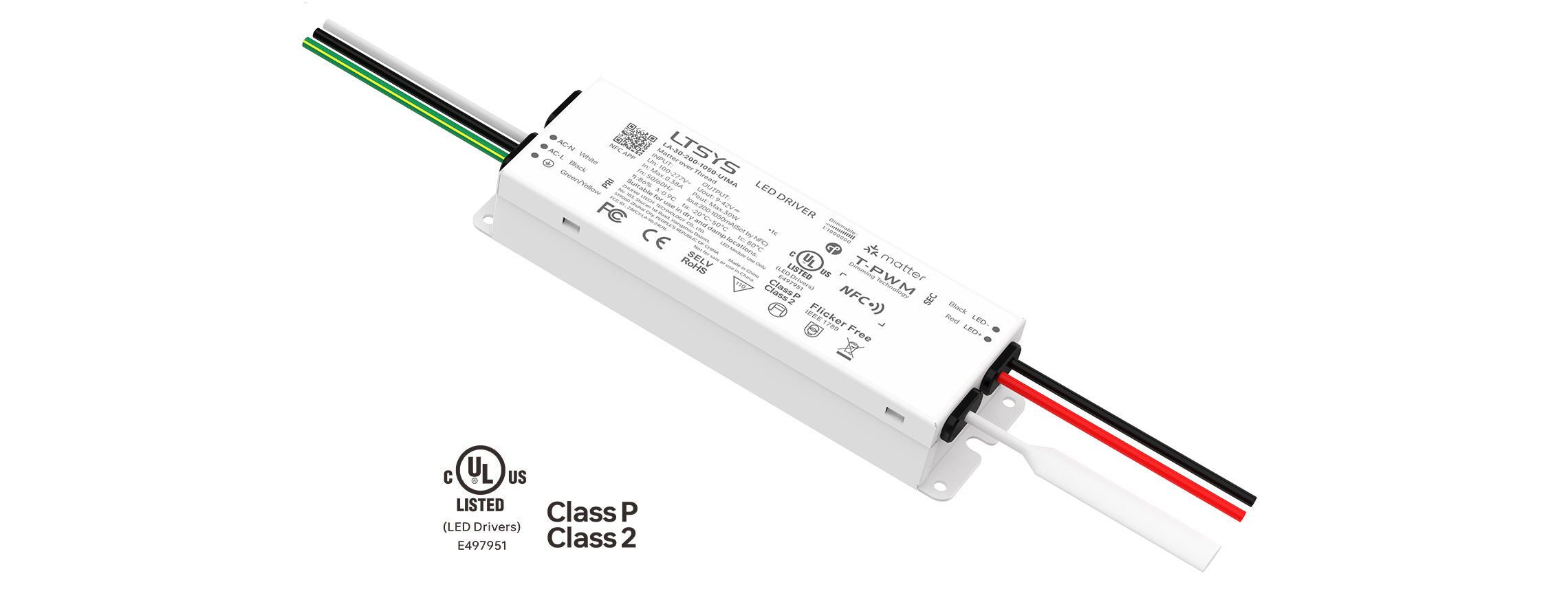 30W 200-1050mA UL Certification NFC CC Matter LED Driver LA-30-200-1050-U1MA