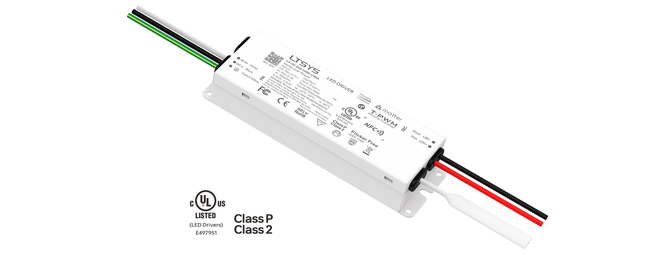 40W 300-1200mA UL Certification NFC CC Matter LED Driver LA-40-300-1200-U1MA