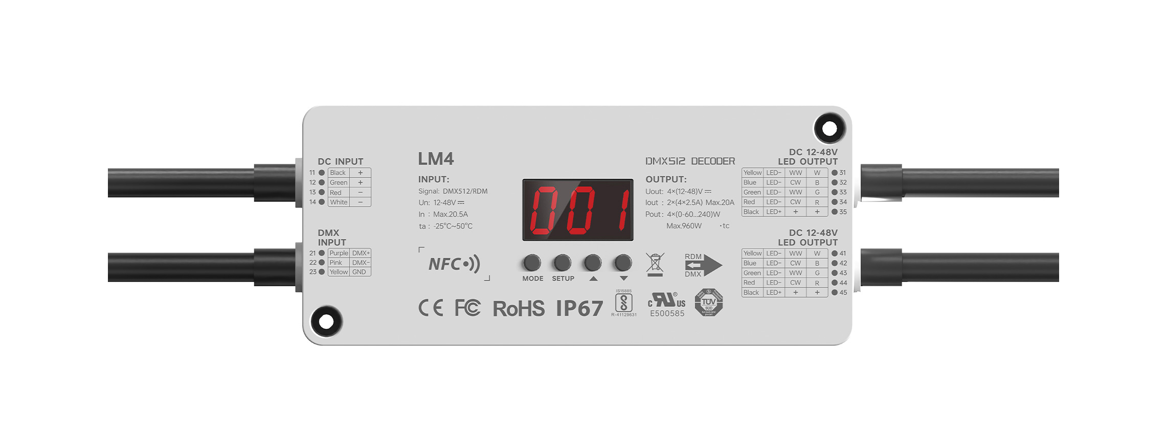 4路 DMX/RDM NFC近场编程 低压防水LED恒压控制器 LM4