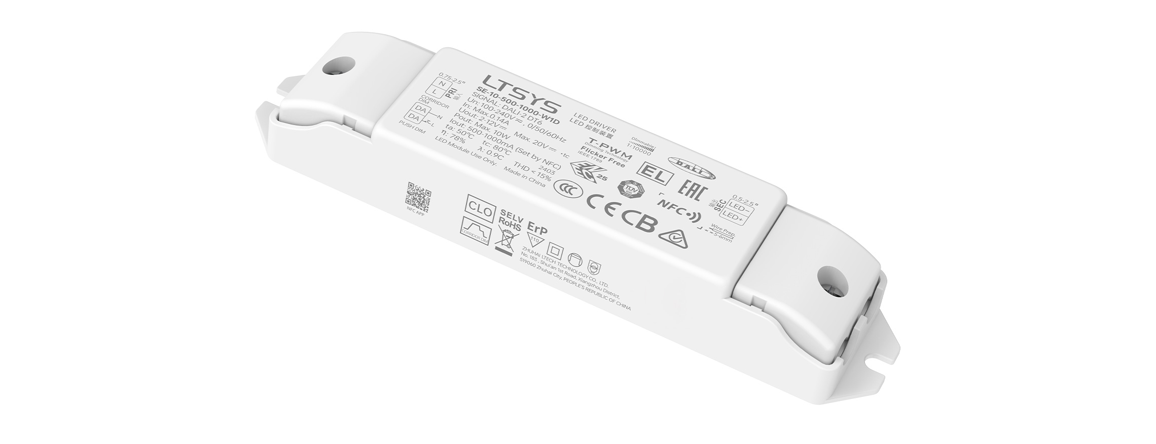 10W 500-1000mA NFC CC DALI-2 DT6 LED driver SE-10-500-1000-W1D