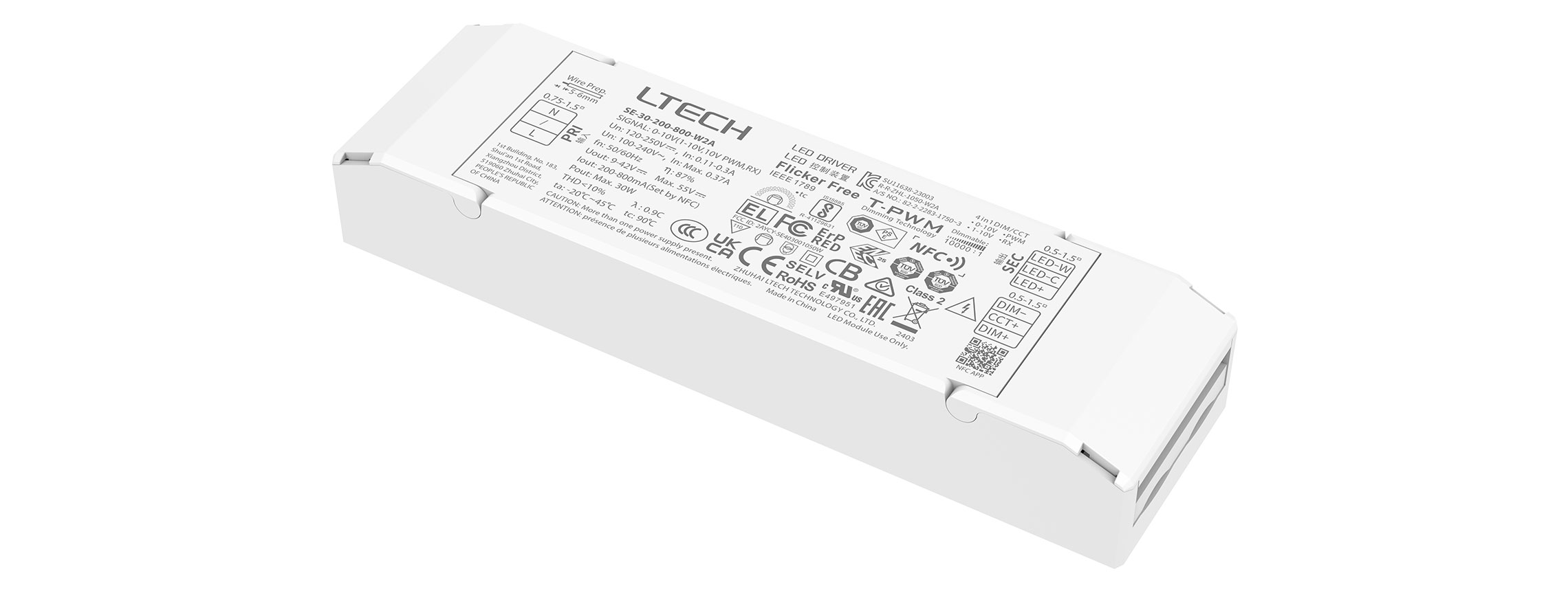 30W 200-800mA NFC可编程0/1-10V色温电源 SE-30-200-800-W2A